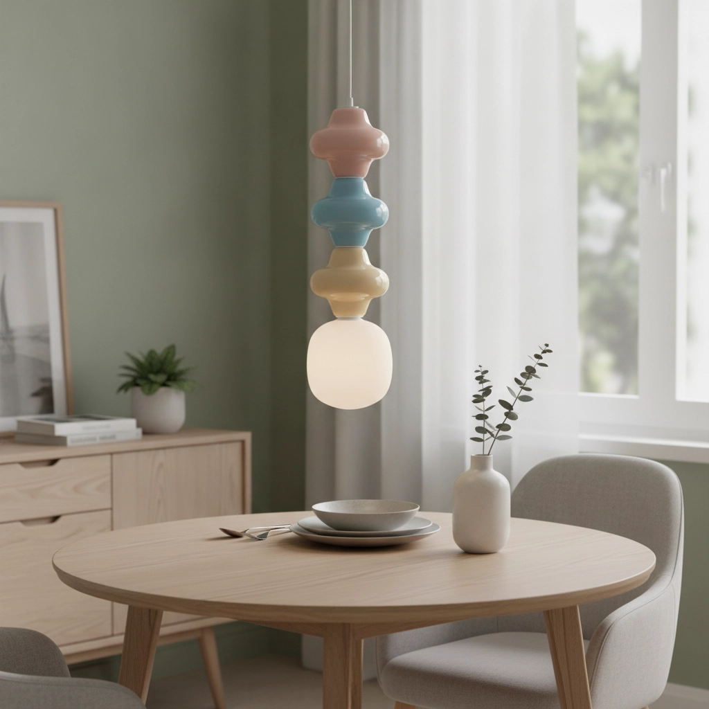 Pendant lamp Clio L colored ceramic with white glass