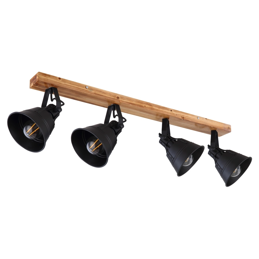 Country ceiling lamp Günther 4-light black with wood Globo 9007371404735