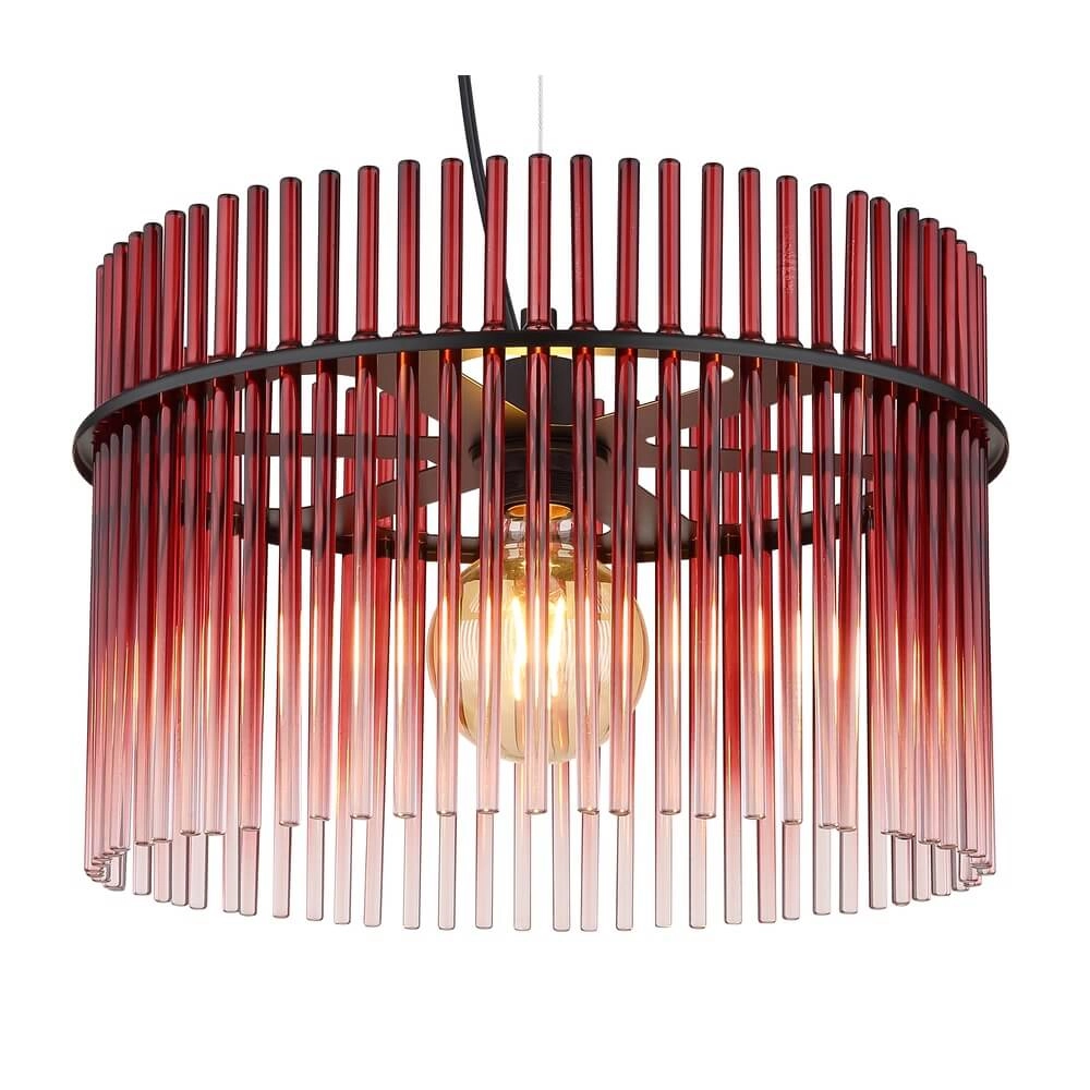 Black pendant lamp Gorley with red glass Ø 40cm Globo 9007371462964