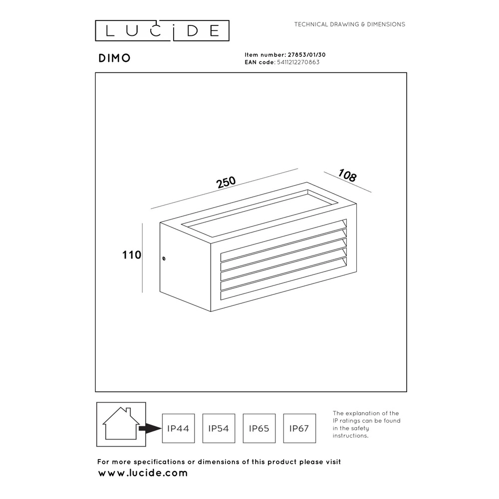 Design wall lamp Dimo IP54 anthracite Lucide 5411212270863