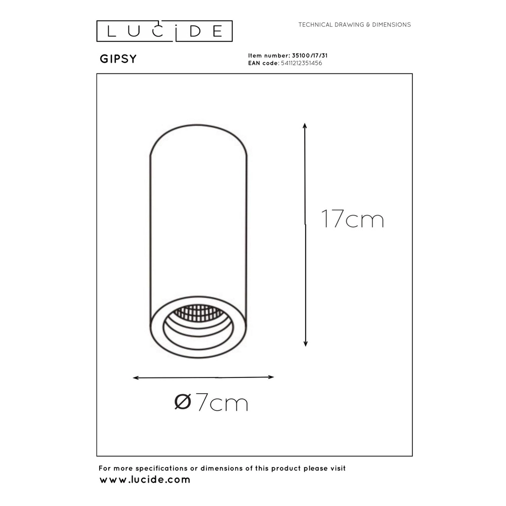 Ceiling spotlight Gipsy 17cm white Lucide 5411212351456