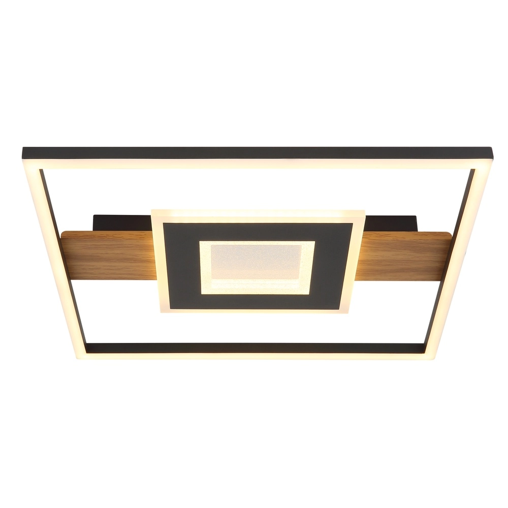 Sleek ceiling lamp Pikara black with wood Globo 9007371465712