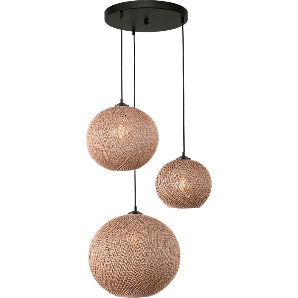3-light pendant lamp Corda Ø 35cm rattan vario