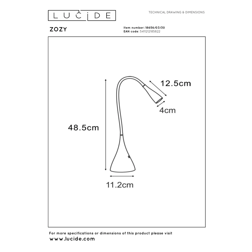 Desk lamp Zozy 3 step dimmable black Lucide 5411212185822