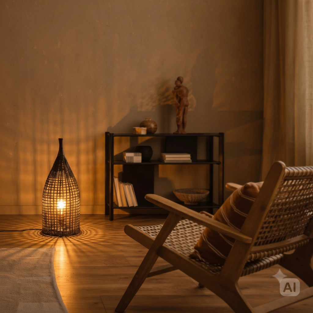 Bohemian floor lamp Naos rattan 54,5H black