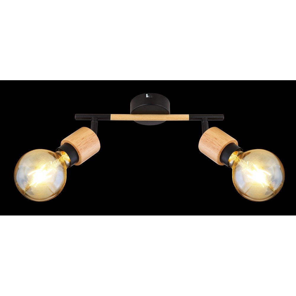 Ceiling lamp Jorna 2-light black with wood Globo 9007371402281