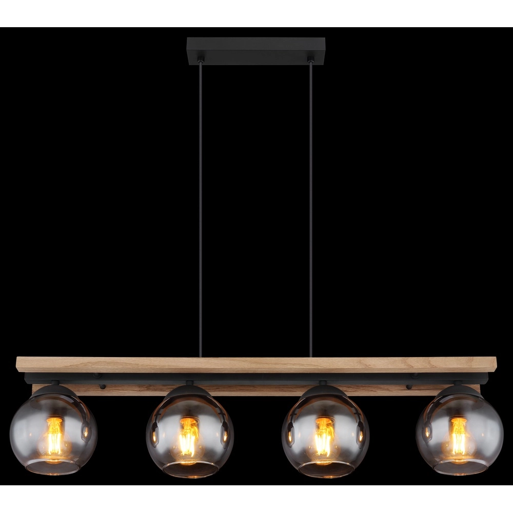 4-light pendant lamp Conni black with wood Globo 9007371451739