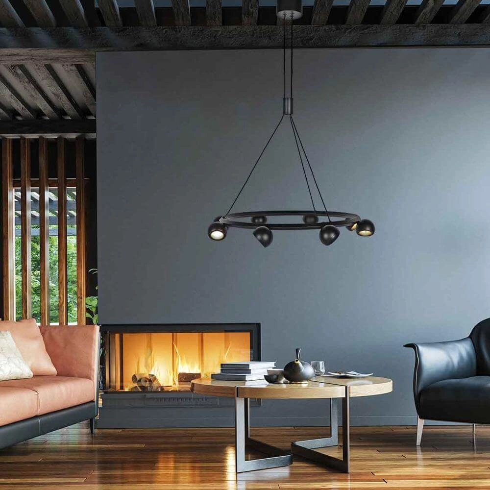 8-light pendant lamp Marcadore Round Black Steinhauer 8712746176636