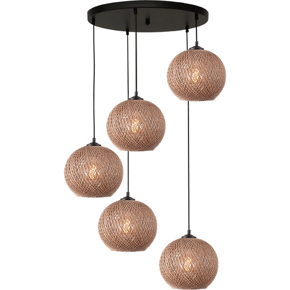 5-light pendant lamp Corda rattan Ø 20cm round