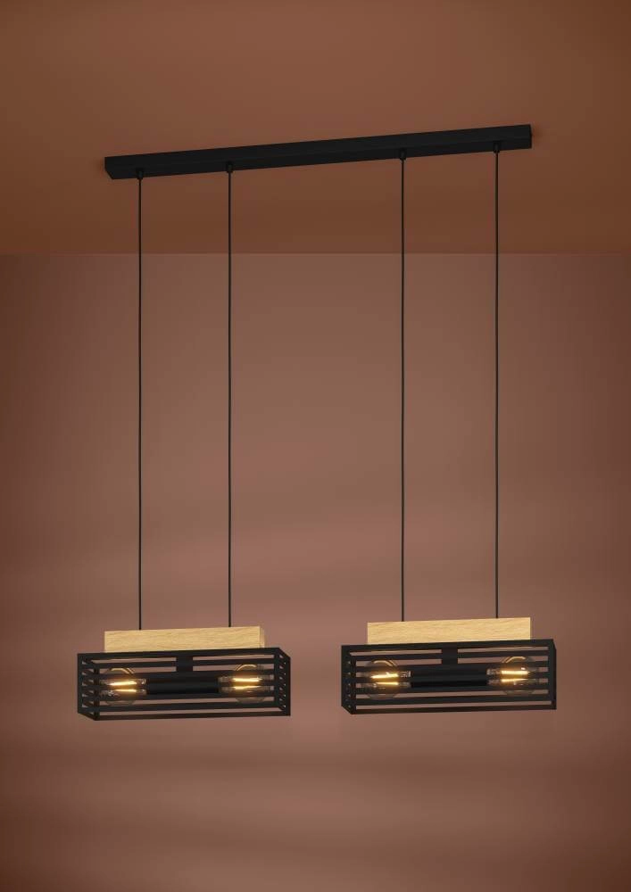 Hanging lamp Cidraz square with wood Stars of Light 9008606242740
