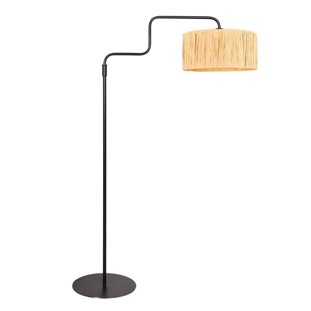 Floor lamp black Bloeba with straw-coloured hood