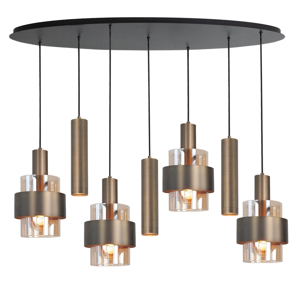 7-light pendant lamp Marrone black with copper bronze oval
