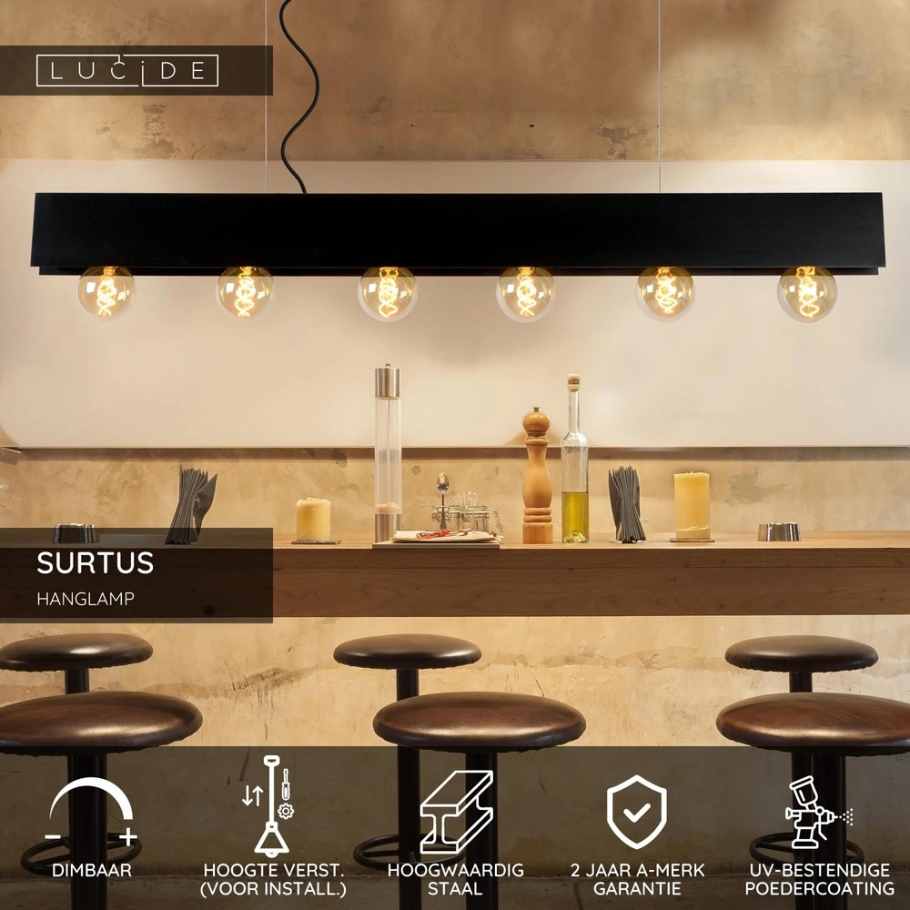 Design pendant lamp Surtus 6-light black Lucide 5411212302410