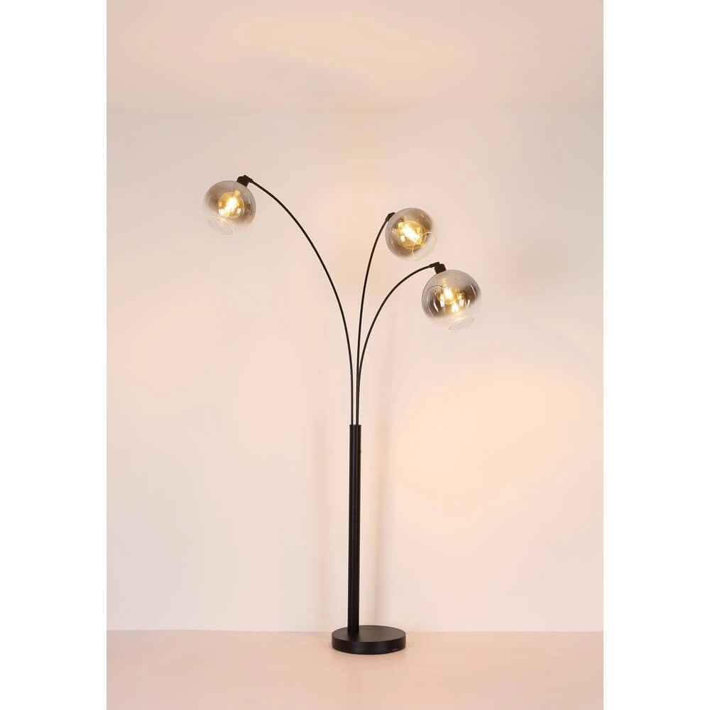 Black floor lamp Newcastle Sphere Smoke Glass 3-lights Globo 9007371449798