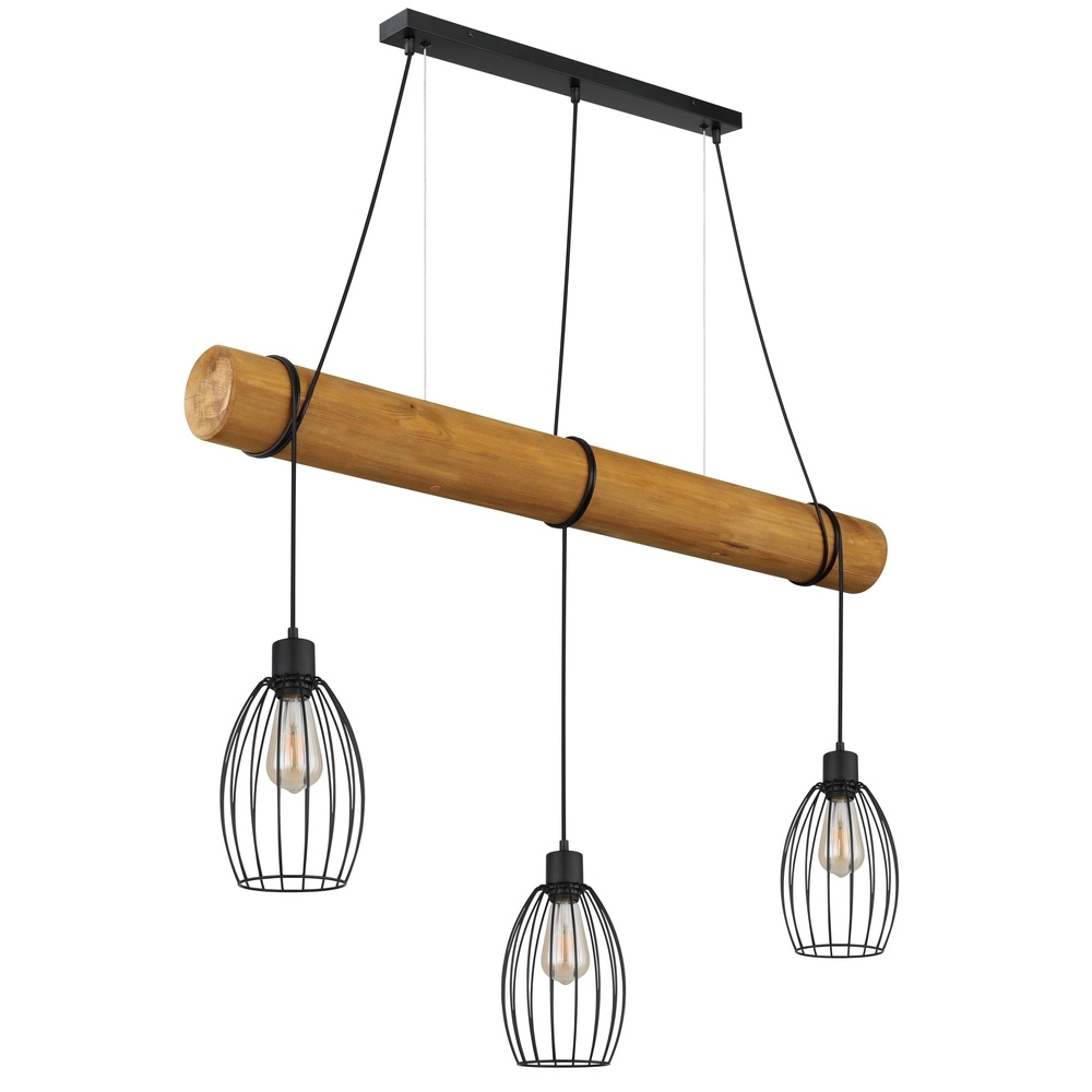Country Pendant Lamp Berti 3-light wood with black Globo 9007371583331
