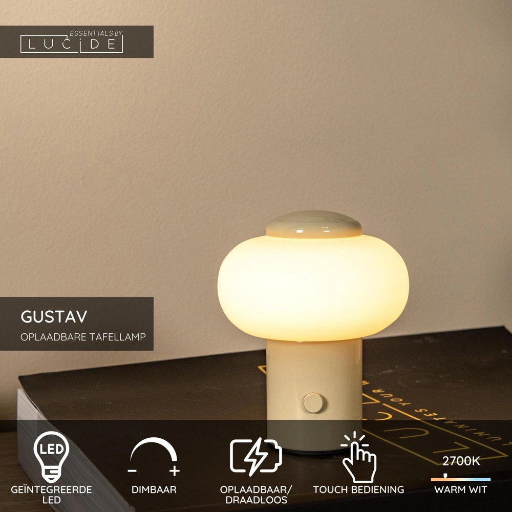 Rechargeable table lamp Gustav sand brown Lucide 5411212442079