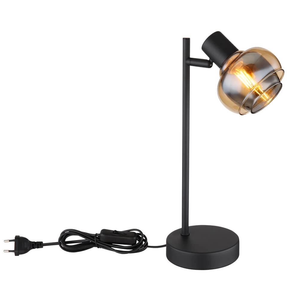 Black table lamp Tokki Single amber smoke glass Globo 9007371452033