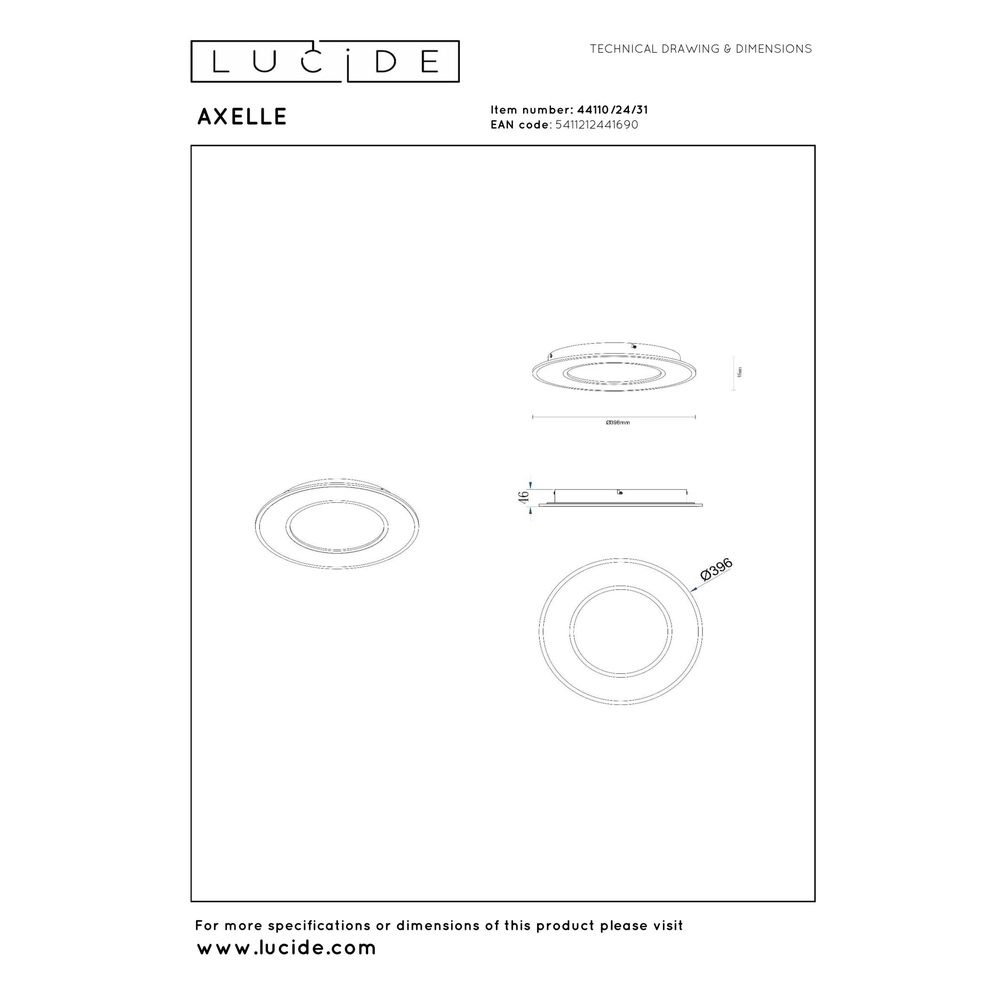 Design ceiling light Axelle white 2700K Lucide 5411212441690