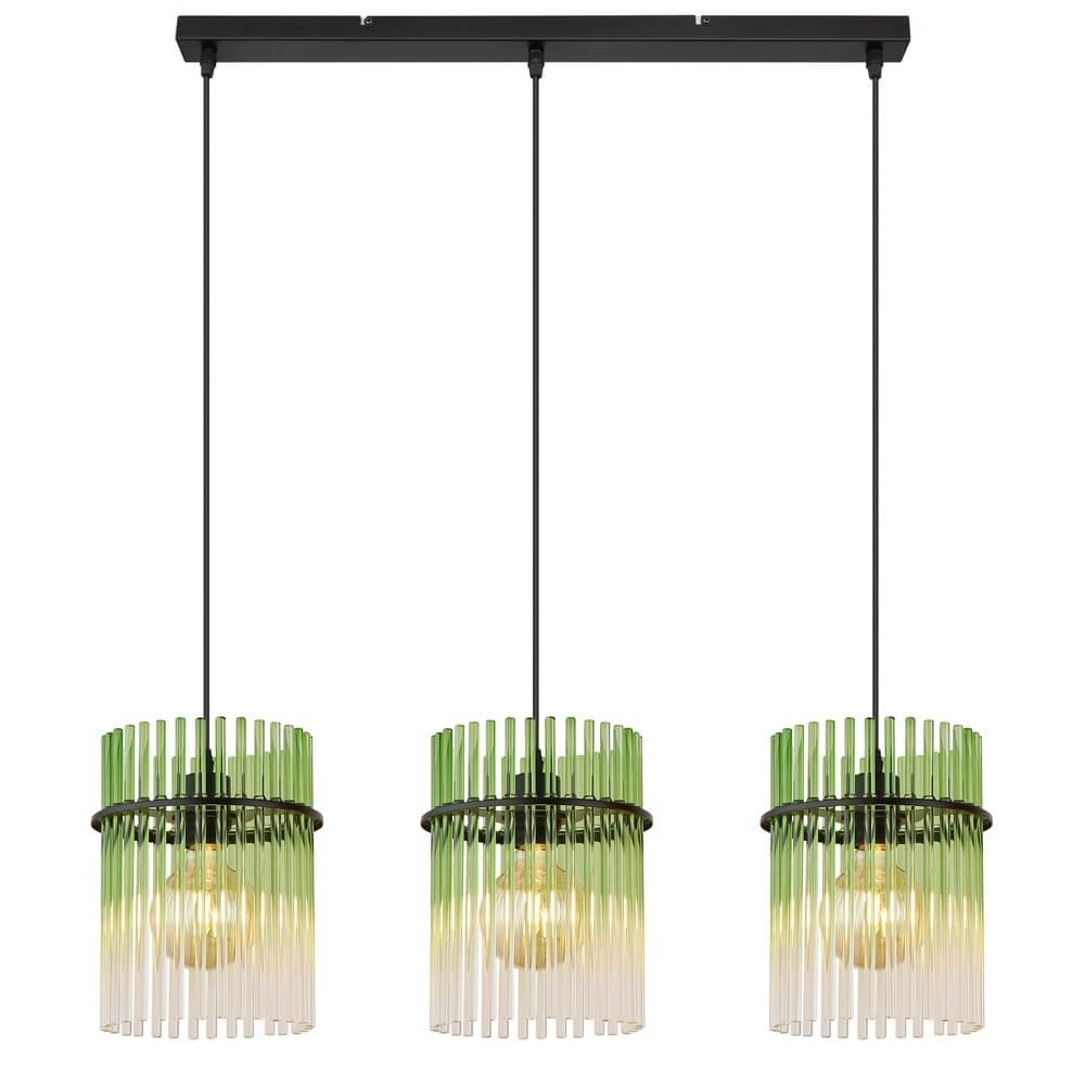 Black pendant lamp Gorley with green glass 3-lights Globo 9007371474974
