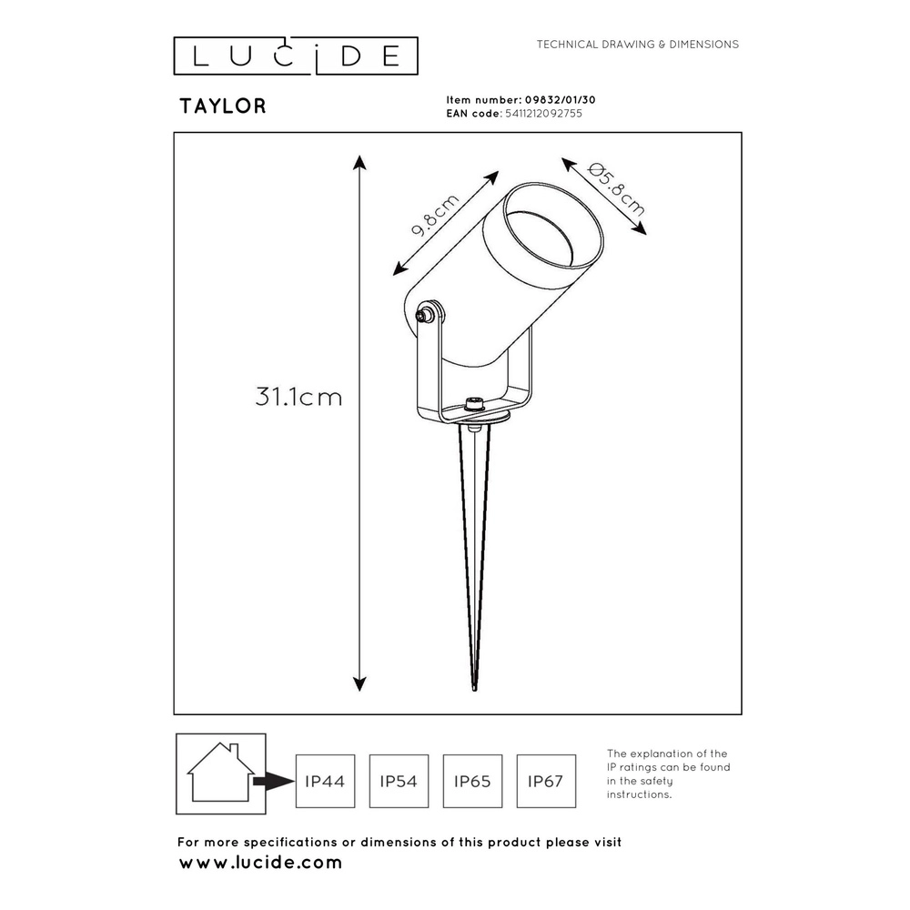 Spike spot Taylor IP65 black Lucide 5411212092755