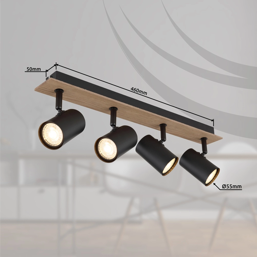 Ceiling lamp Linca 4-light black with wood Globo 9007371458943