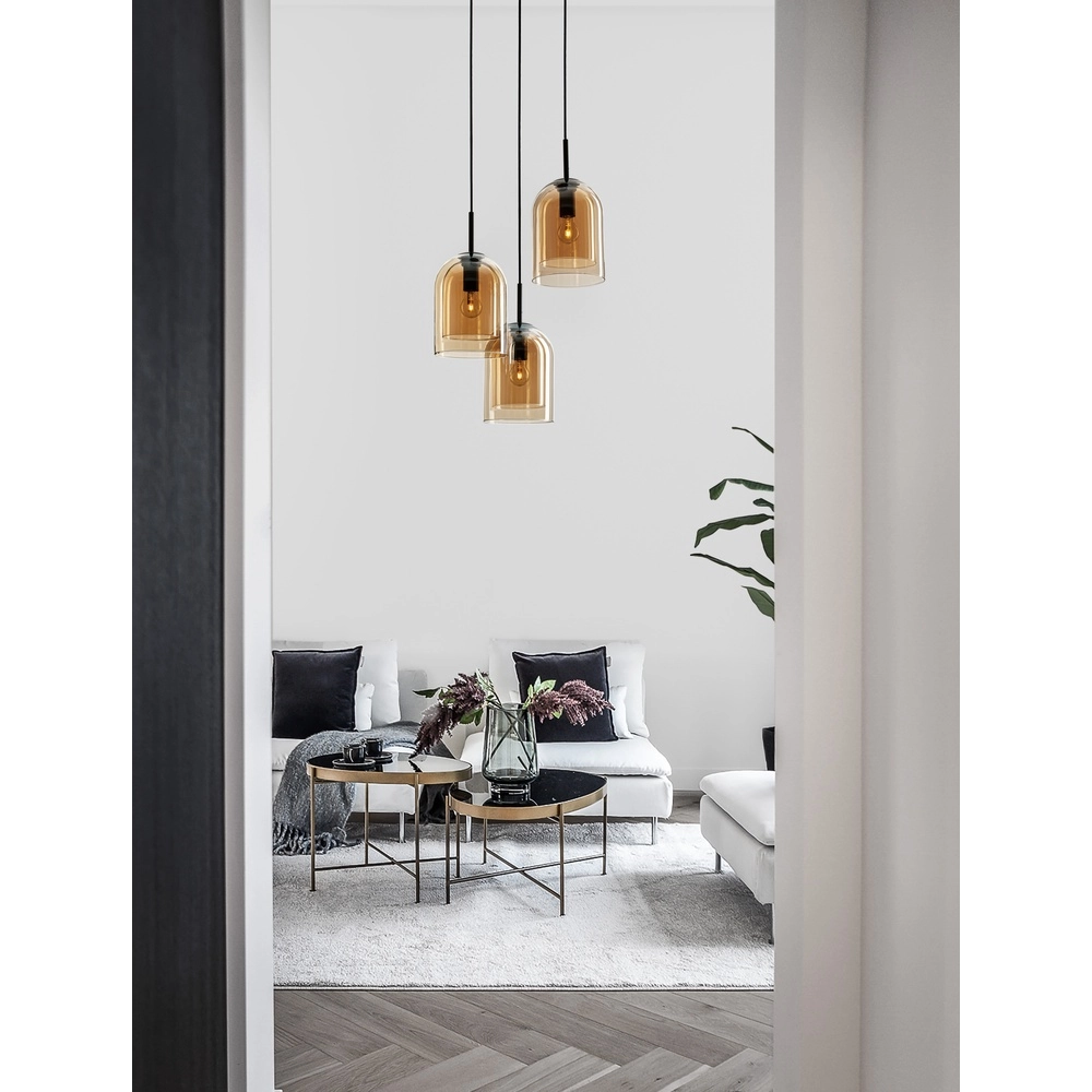 Pendant lamp Velor 3-light black with amber glass round Lyora 5212017431219