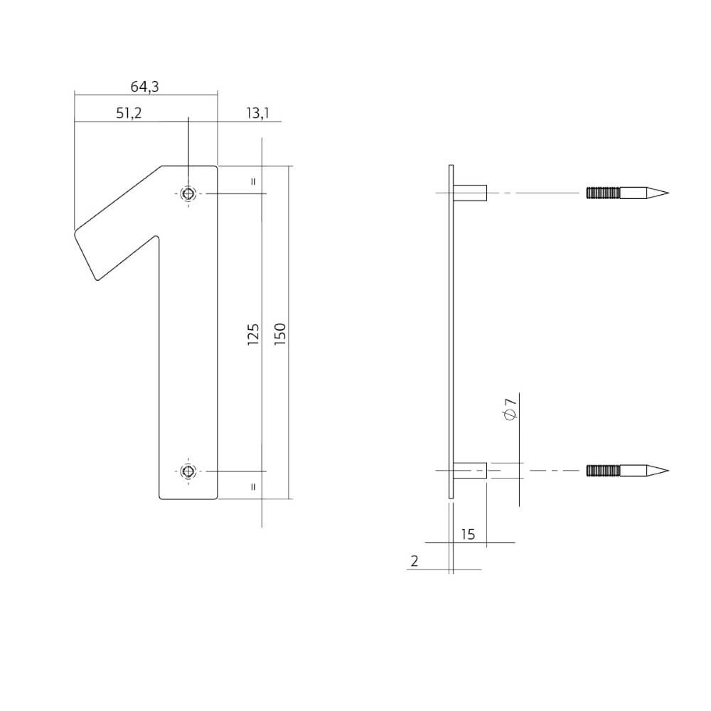 House number 1 Numbra 150x2mm stainless steel Intersteel 8714186126707