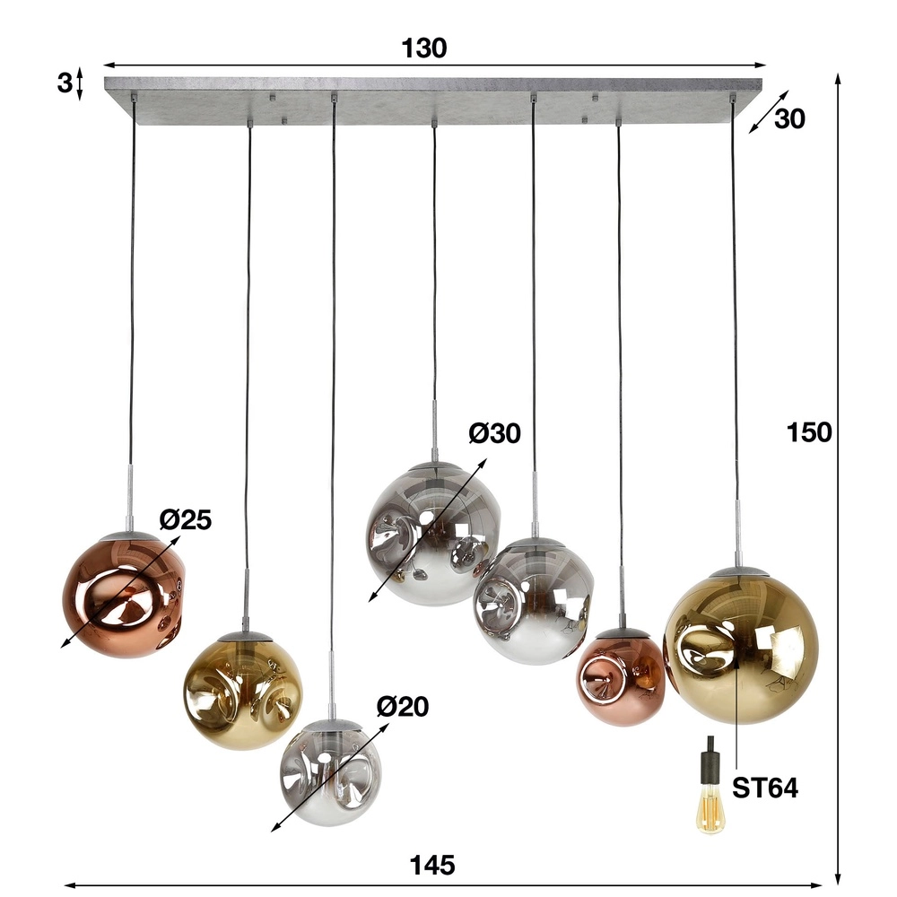 7-light pendant lamp Stellar colored spheres Lyora 8716803511682
