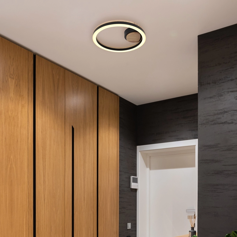 Ceiling lamp Beatrix Round black with wood Globo 9007371445417