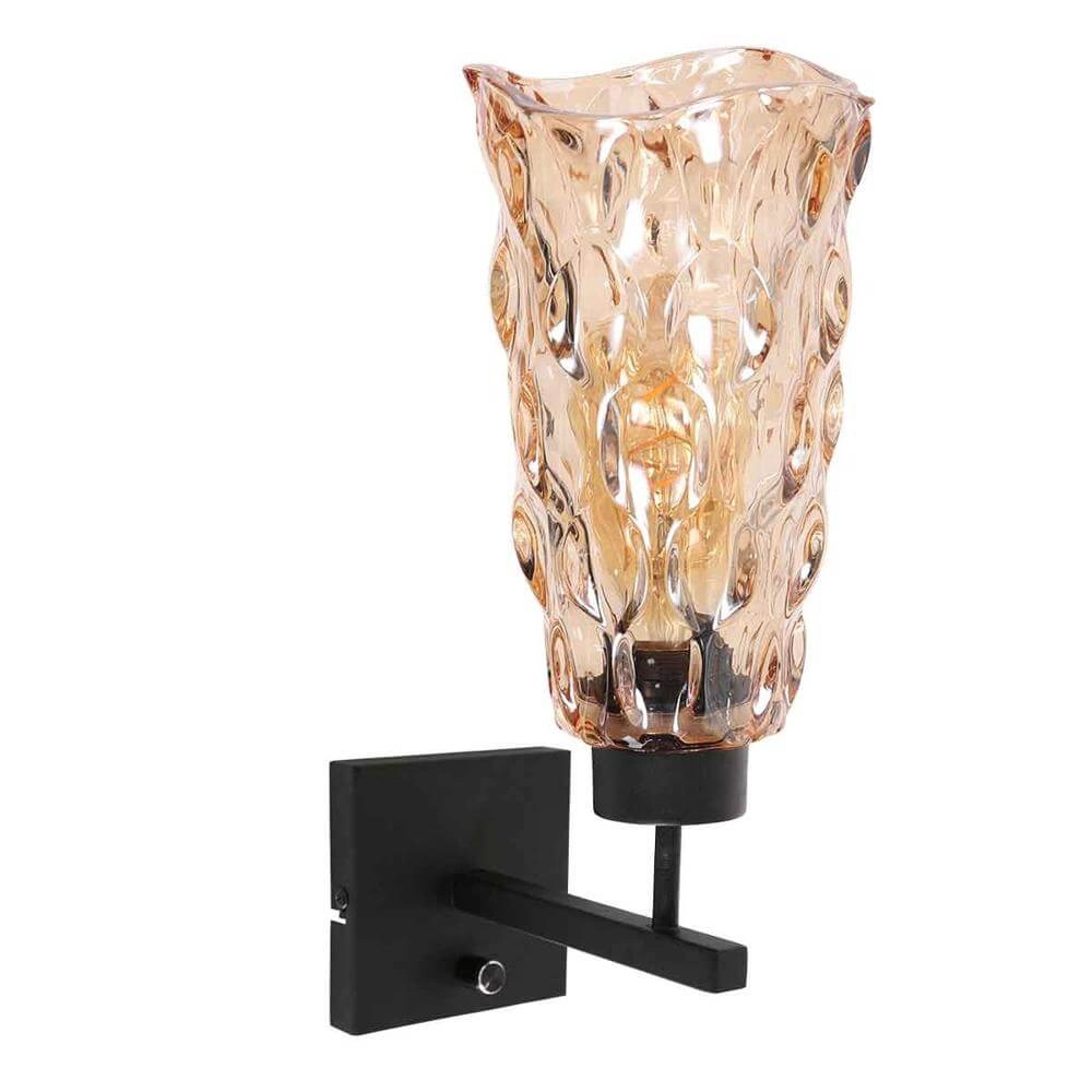 Wall lamp Stang black with amber glass