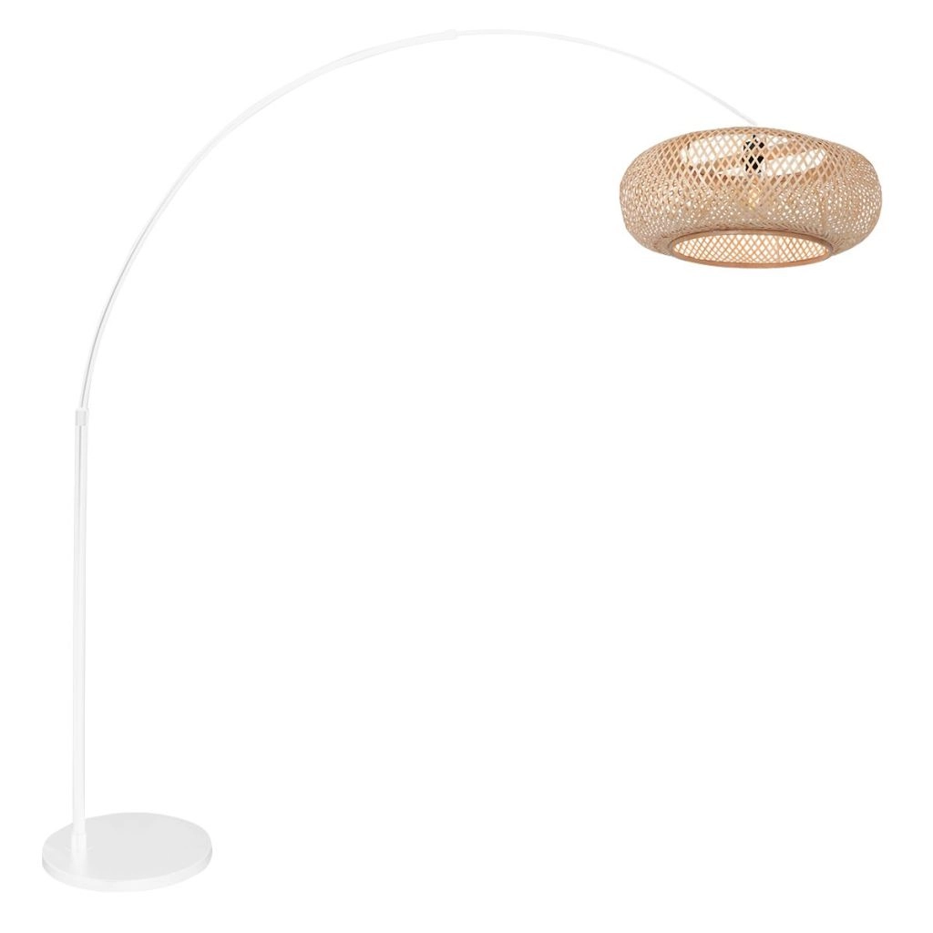 White arc lamp Maze Naturel with rattan hood