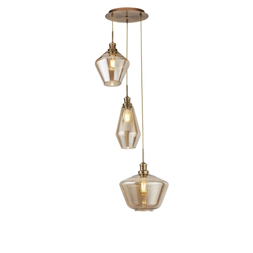 Vide pendant lamp Mia 3-light copper bronze with amber glass