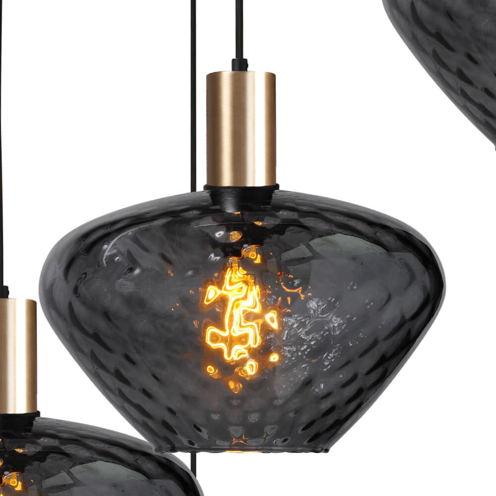 5-light loft hanging lamp - gold - Porto with Blossom smoke glasses Masterlight 8718121271095