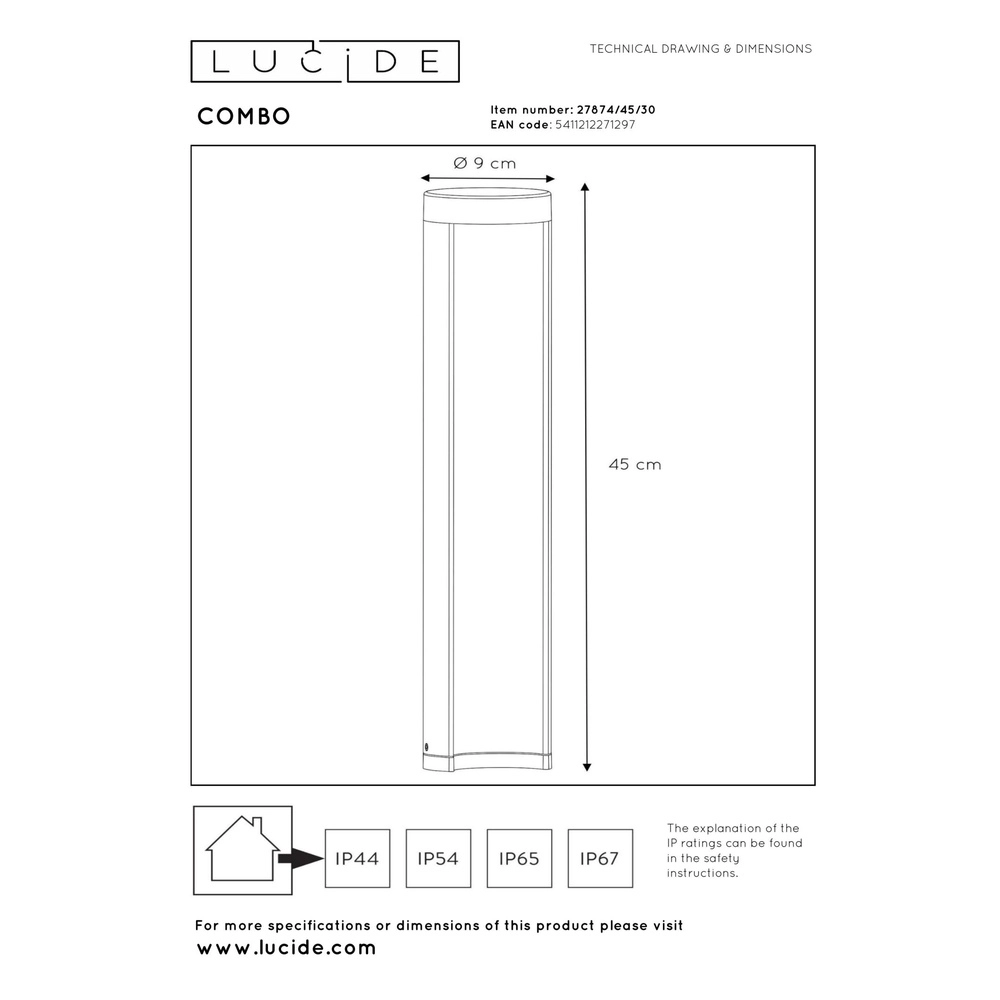 Design path lighting Combo 45cm black Lucide 5411212271297