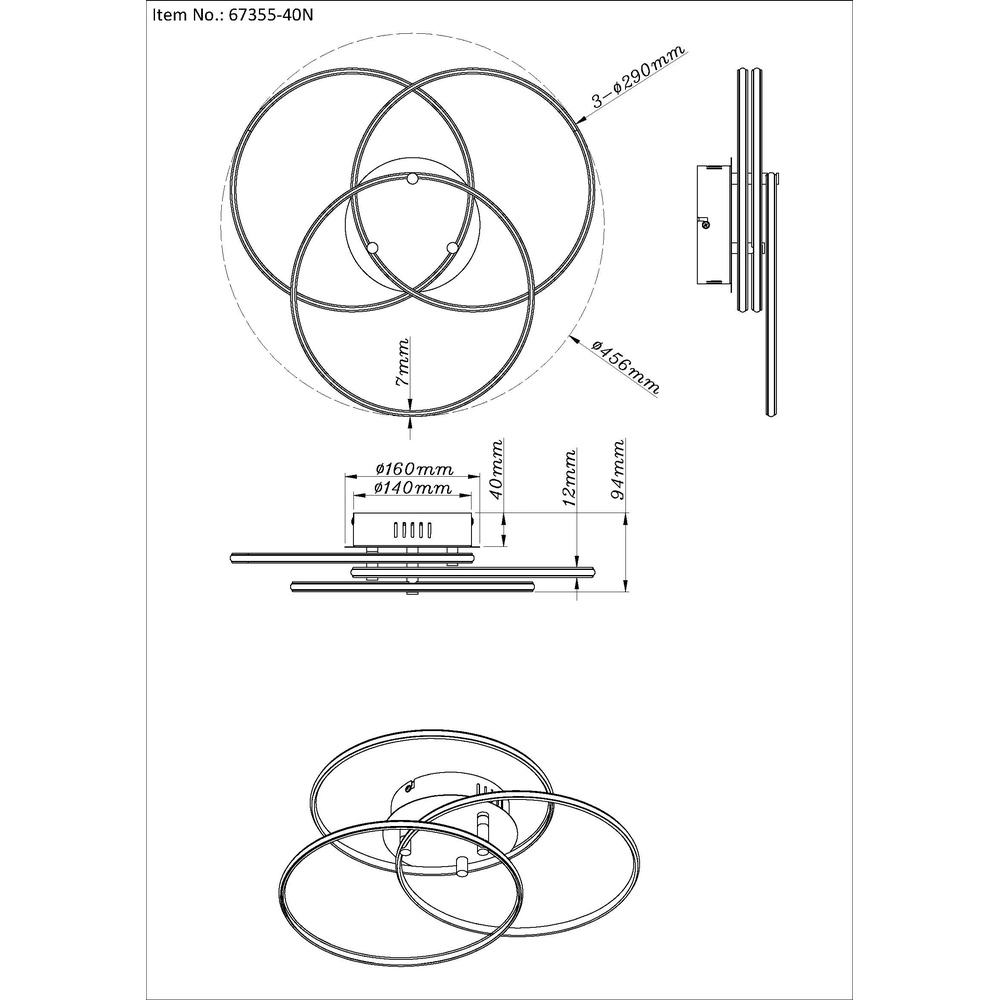 Design ceiling lamp Kombos nickel Globo 9007371533473