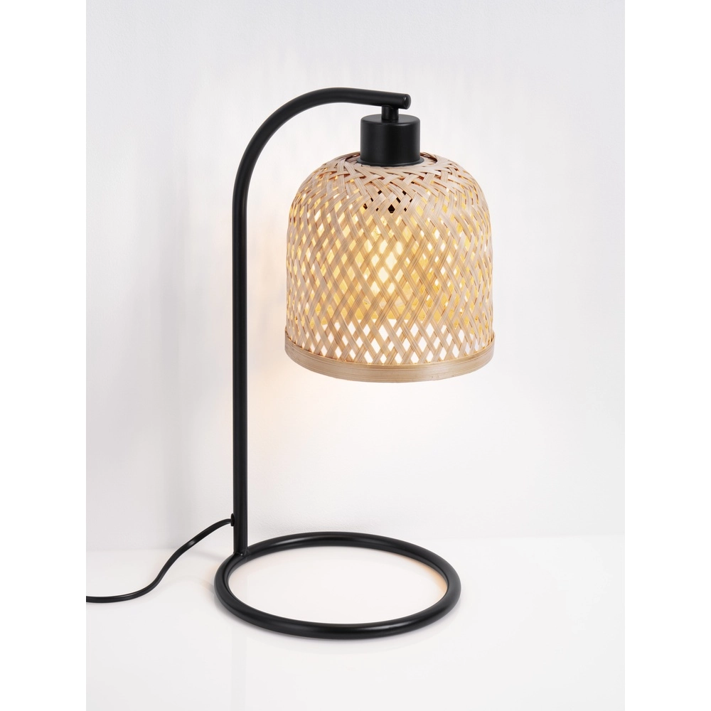Table lamp Intra black with bamboo cap