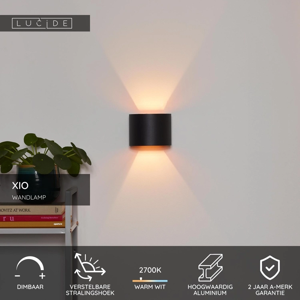 Rounded wall spot Xio 2700K black Lucide 5411212092007