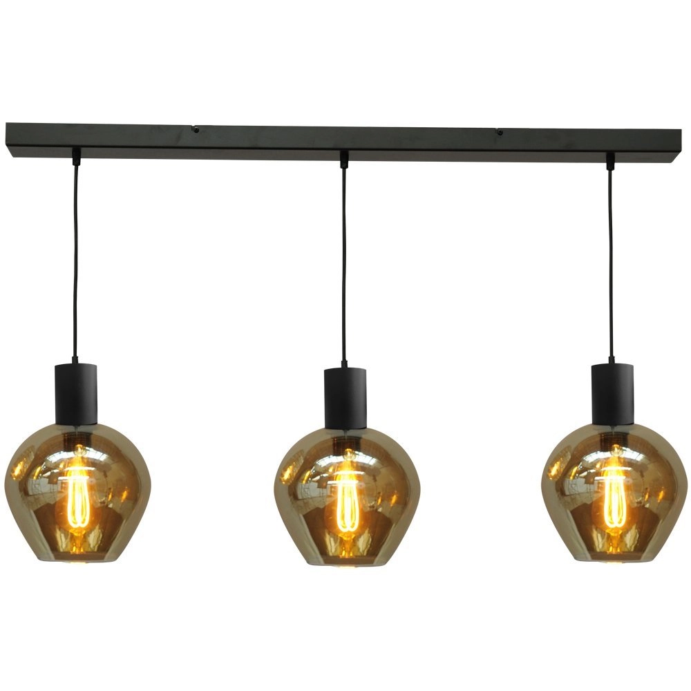 Black dining room hanging lamp Bounty 3-light round glass