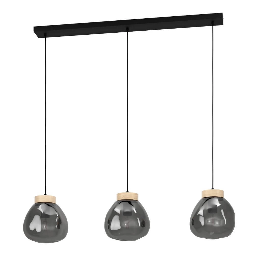 3-light hanging lamp Magacela wood with smoke glass