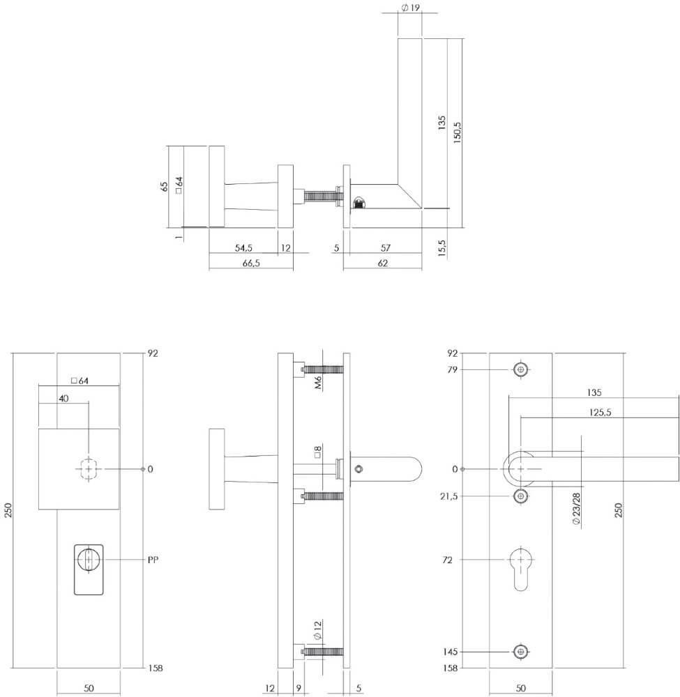Front door fittings straight Vurano PC 72mm stainless steel tumbled Intersteel 8714186696668