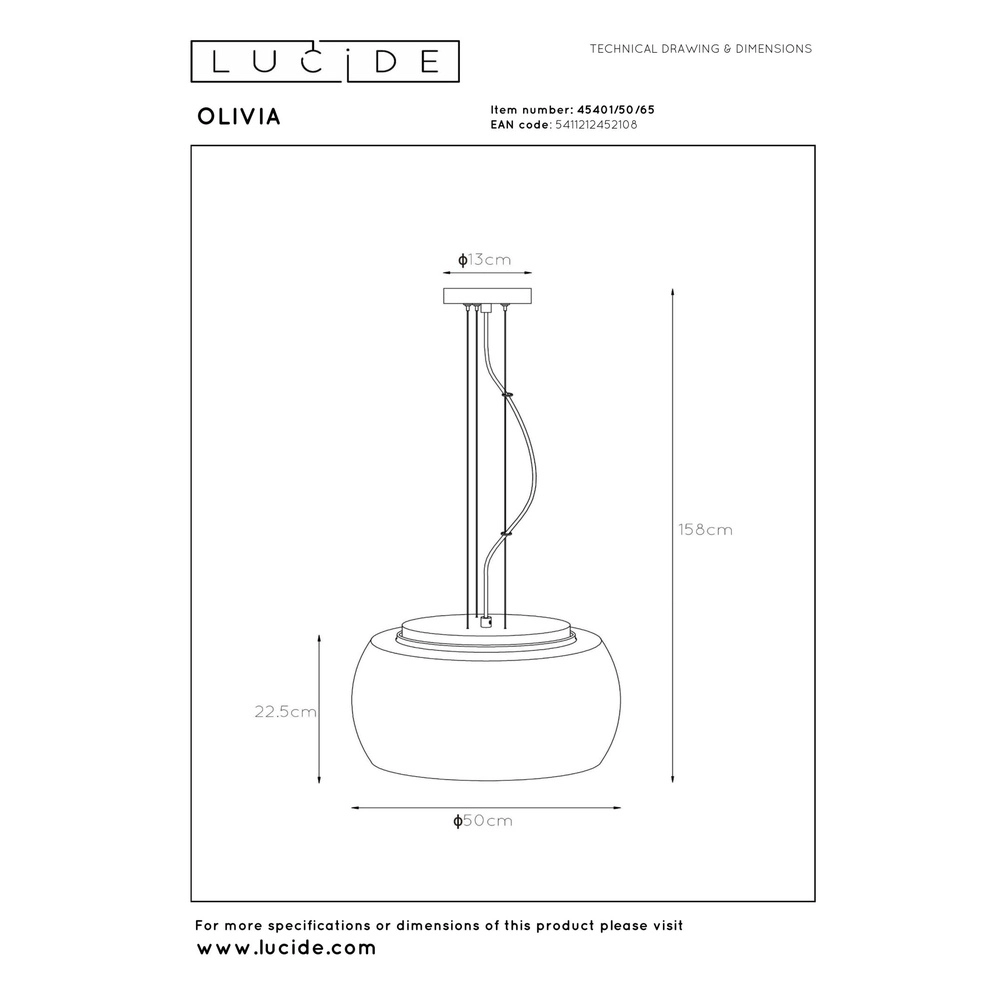 Design pendant lamp Olivia Ø 50cm black with smoke glass Lucide 5411212452108