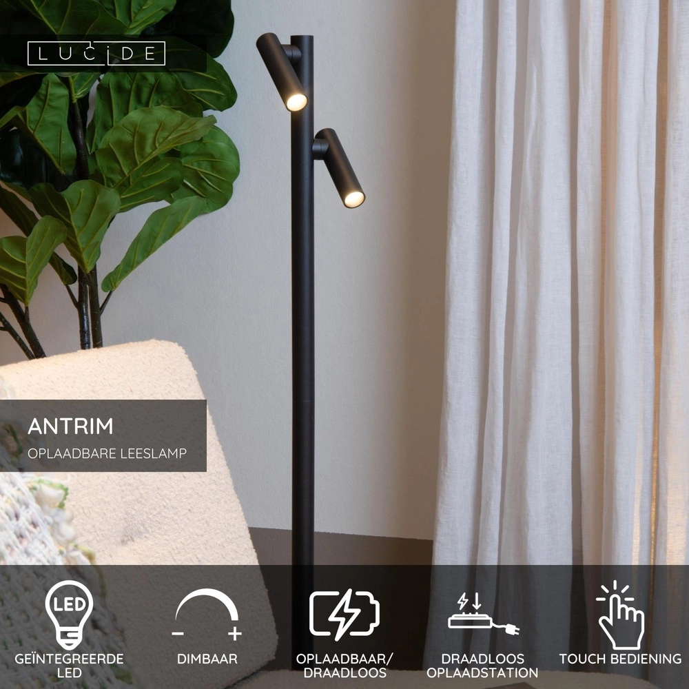 Rechargeable reading lamp Antrim 2-light black IP54 Lucide 5411212272270