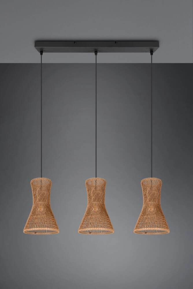 3-light pendant lamp Bijou black with rattan Trio 4017807637298