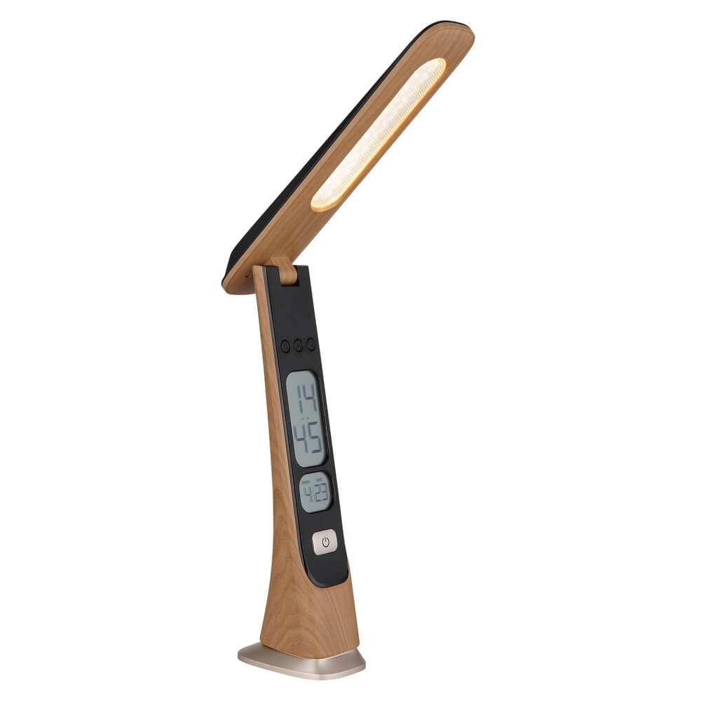 Desk lamp Averie wood with clock