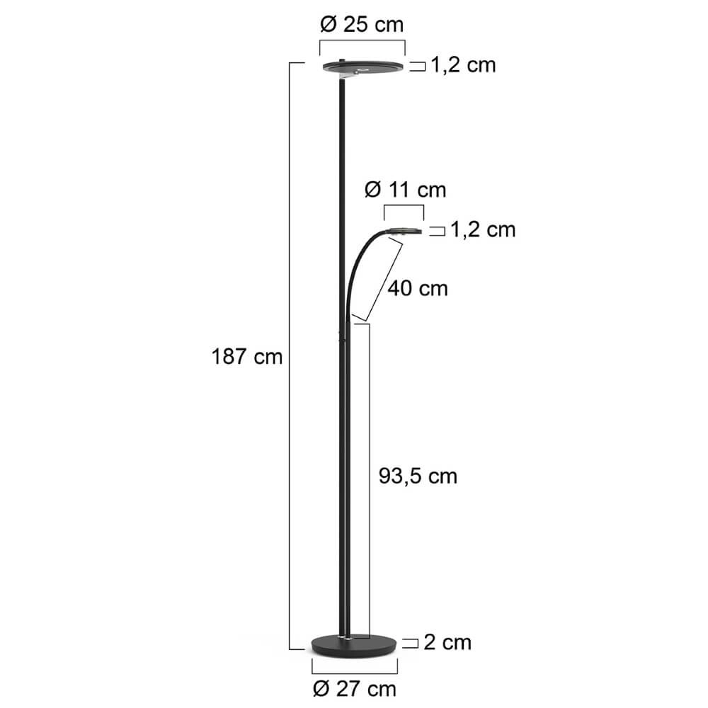 LED reading lamp 2-light Turound 40w - 2200-4000K - 187cm black smoke glass Steinhauer 8712746134827