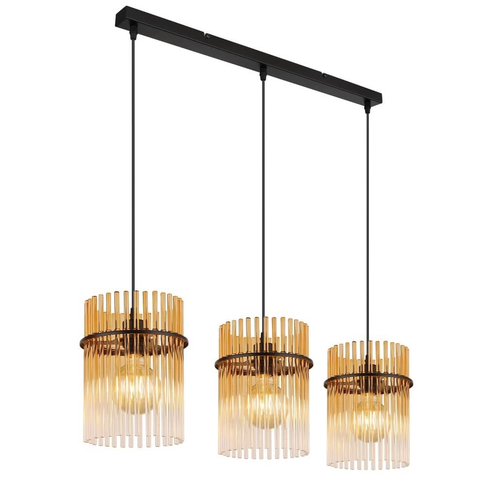 Black pendant lamp Gorley with amber glass 3-lights