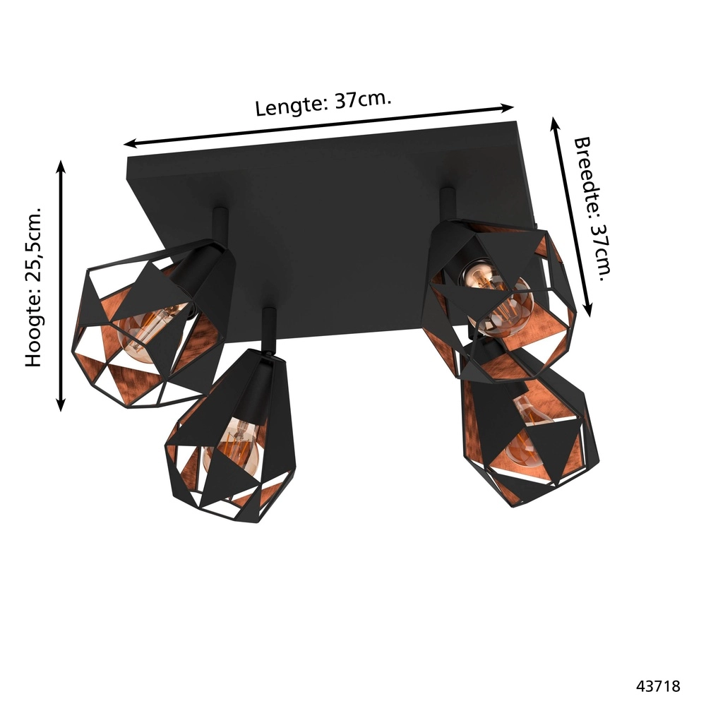 Black ceiling lamp Carlton 7 4L - with copper Eglo 9002759437183