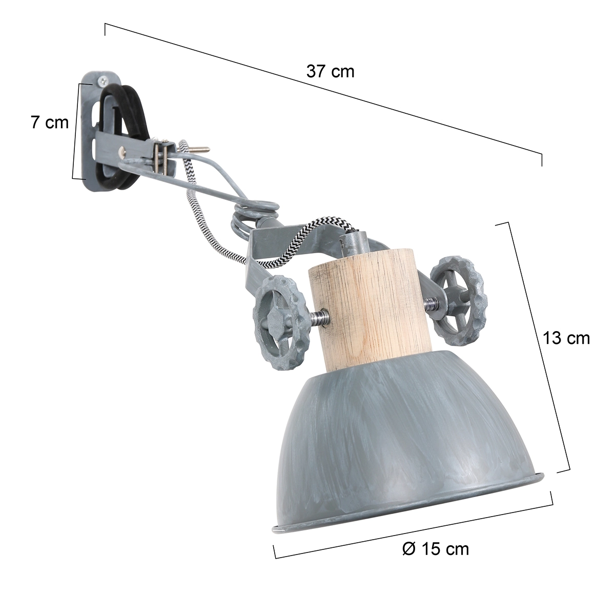 Clamp spot Gearwood zinc grey with wood Steinhauer 8712746133776