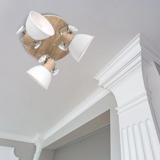 Industrial ceiling lamp Gearwood 3-light white with wood Steinhauer 8712746135428