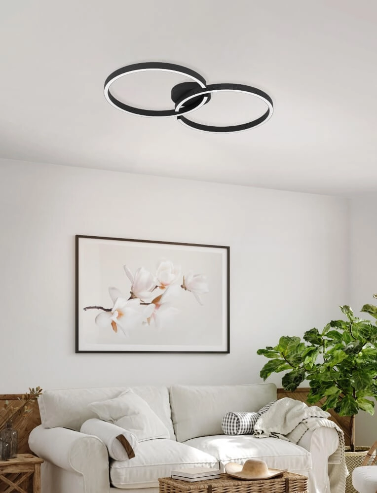 Black LED ceiling light Amandolo 2-rings Eglo 9008606275076